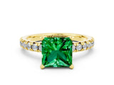 Yellow gold Princess Cut Emerald Solitaire Pavé Engagement Ring with Round Band and Prong Setting_12