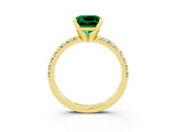 Yellow gold Princess Cut Emerald Solitaire Pavé Engagement Ring with Round Band and Prong Setting_15