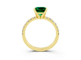 Yellow gold Princess Cut Emerald Solitaire Pavé Engagement Ring with Round Band and Prong Setting_75