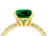 Yellow gold Princess Cut Emerald Solitaire Pavé Engagement Ring with Round Band and Prong Setting_76