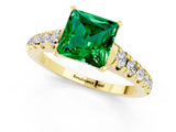 Yellow gold Princess Cut Emerald Solitaire Ring with Cathedral Setting and Pavé Band_1