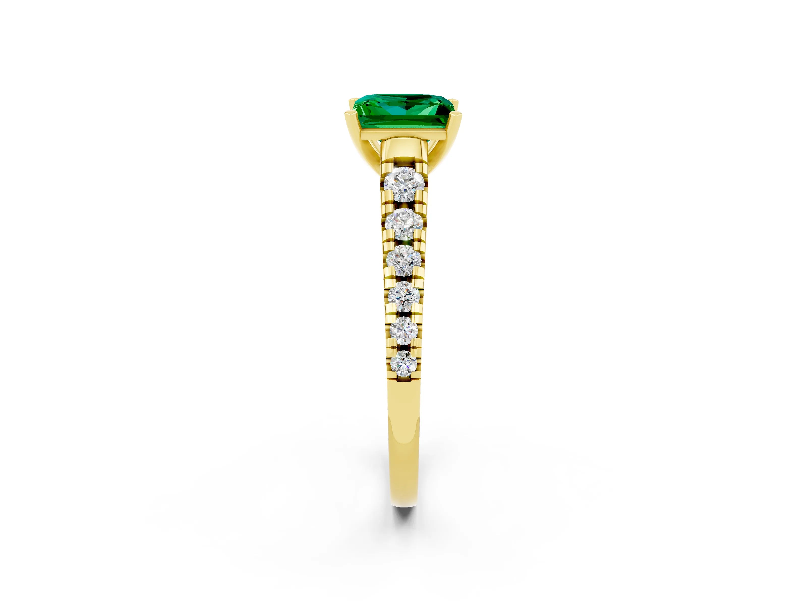 Yellow gold Princess Cut Emerald Solitaire Ring with Cathedral Setting and Pavé Band_2