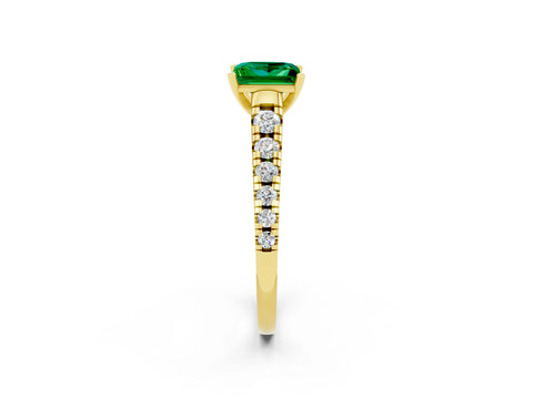Yellow gold Princess Cut Emerald Solitaire Ring with Cathedral Setting and Pavé Band_2