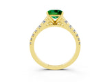 Yellow gold Princess Cut Emerald Solitaire Ring with Cathedral Setting and Pavé Band_3