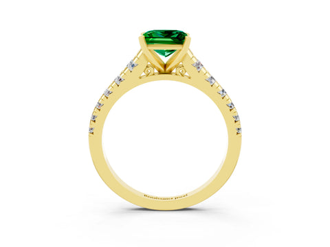 Yellow gold Princess Cut Emerald Solitaire Ring with Cathedral Setting and Pavé Band_3