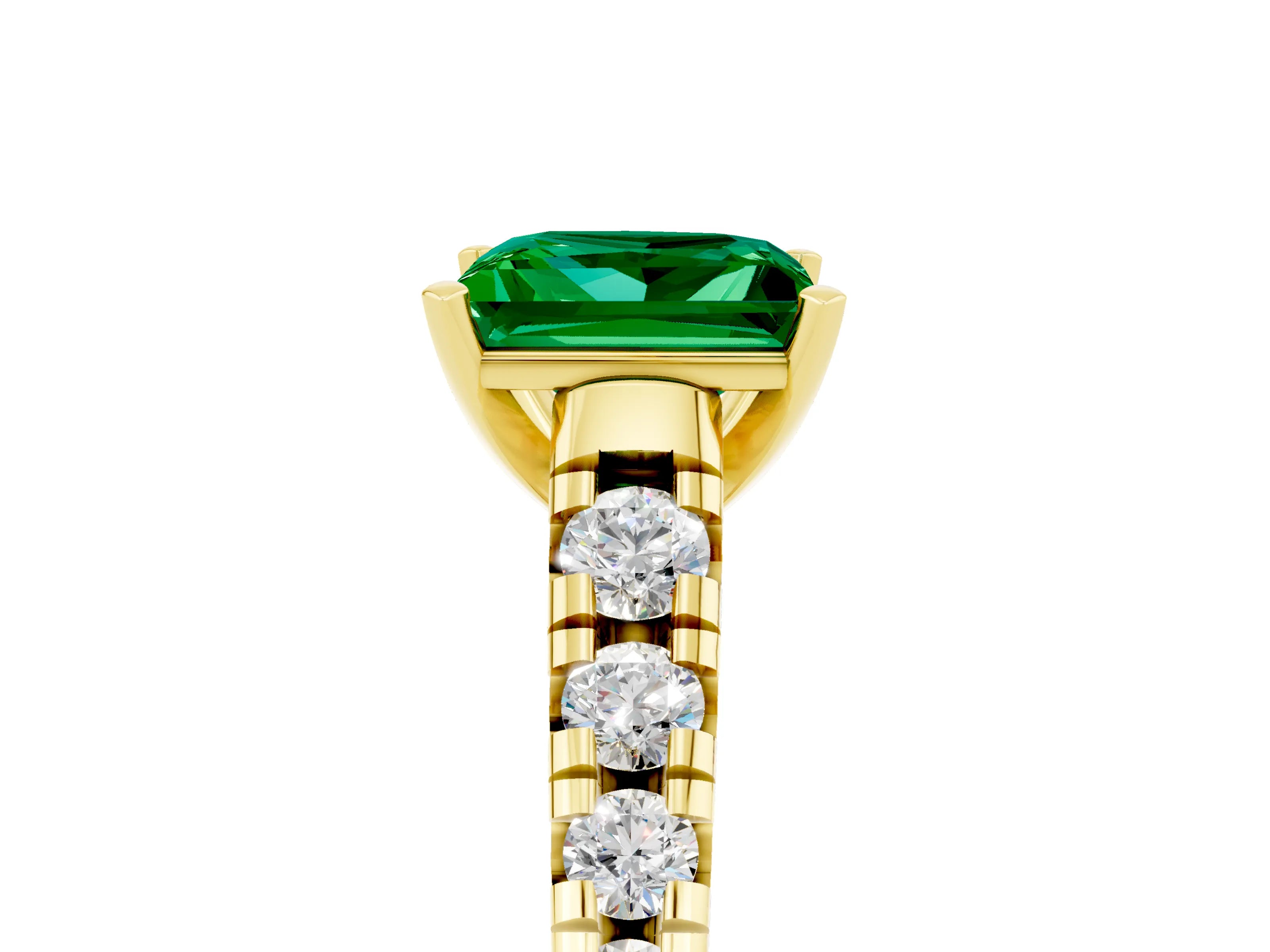 Yellow gold Princess Cut Emerald Solitaire Ring with Cathedral Setting and Pavé Band_5