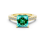 Yellow gold Princess Cut Emerald Solitaire Ring with Crossover Gallery and Round  Pavé Band_12