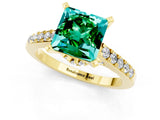 Yellow gold Princess Cut Emerald Solitaire Ring with Crossover Gallery and Round  Pavé Band_13