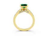 Yellow gold Princess Cut Emerald Solitaire Ring with Crossover Gallery and Round  Pavé Band_15