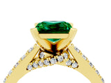 Yellow gold Princess Cut Emerald Solitaire Ring with Crossover Gallery and Round  Pavé Band_16