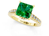 Yellow gold Princess Cut Emerald Solitaire Ring with Crossover Gallery and Round  Pavé Band_49