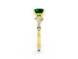 Yellow gold Princess Cut Emerald Solitaire Ring with Crossover Gallery and Round  Pavé Band_50