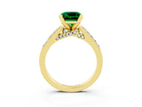 Yellow gold Princess Cut Emerald Solitaire Ring with Crossover Gallery and Round  Pavé Band_51