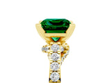 Yellow gold Princess Cut Emerald Solitaire Ring with Crossover Gallery and Round  Pavé Band_53