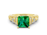 Yellow gold Princess Cut Emerald Solitaire Ring with Filigree Band and Four-Prong Setting_24