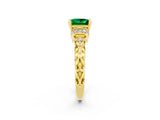 Yellow gold Princess Cut Emerald Solitaire Ring with Filigree Band and Four-Prong Setting_26