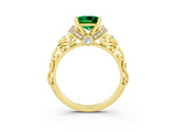 Yellow gold Princess Cut Emerald Solitaire Ring with Filigree Band and Four-Prong Setting_27