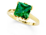 Yellow gold Princess Cut Emerald Solitaire Ring with Flower Prong Setting and Classic Band_13
