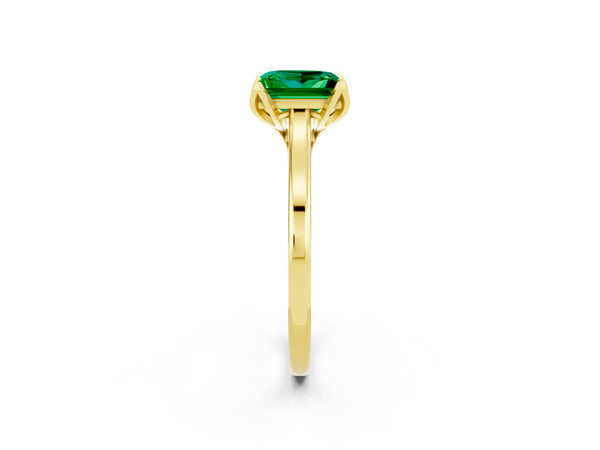 Yellow gold Princess Cut Emerald Solitaire Ring with Flower Prong Setting and Classic Band