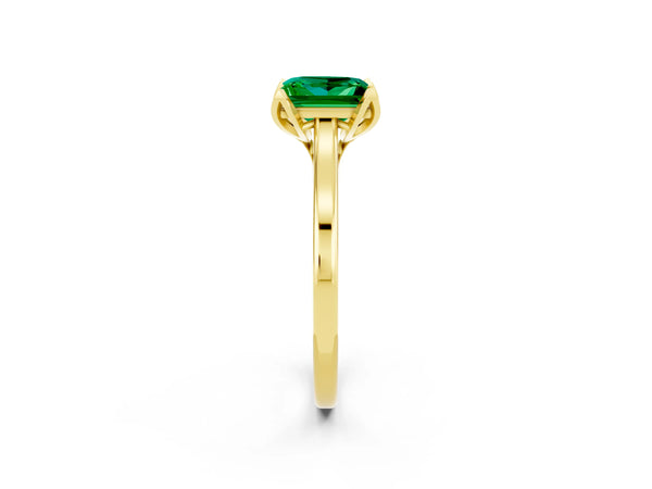 Yellow gold Princess Cut Emerald Solitaire Ring with Flower Prong Setting and Classic Band