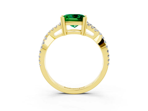Yellow gold Princess Cut Emerald Solitaire Ring with Four-Prong Setting and Twisted Pavé Band_3