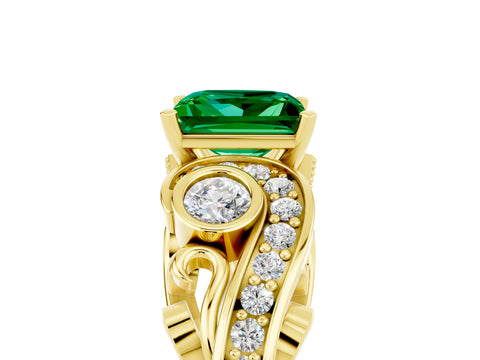 Yellow gold Princess Cut Emerald Solitaire Ring with Milgrain Pavé Band and Four-Prong Setting_29