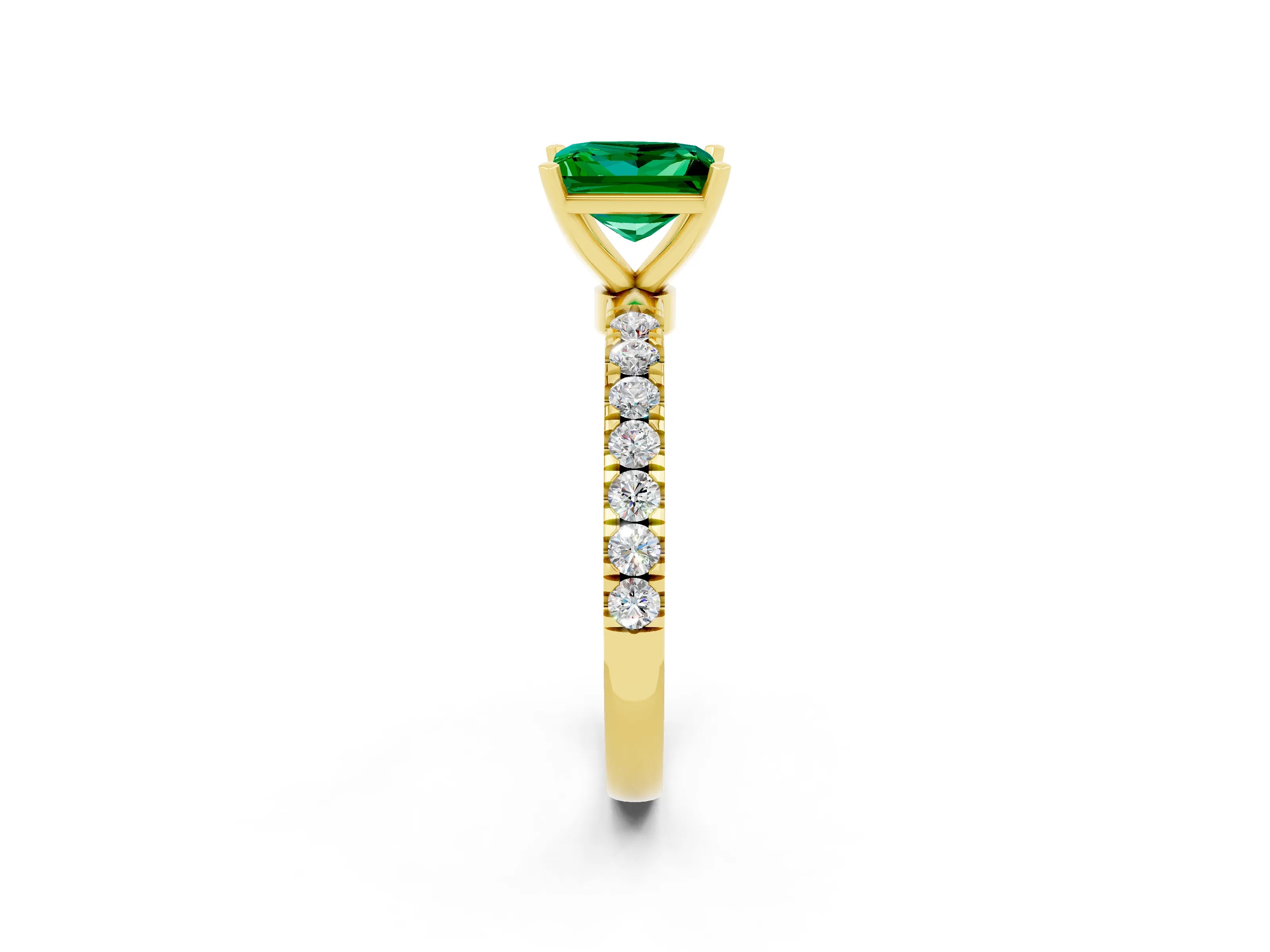 Yellow gold Princess Cut Emerald Solitaire Ring with Pavé Accents and Four-Prong Setting_2