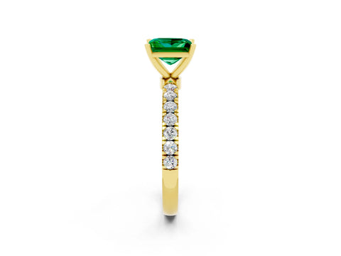 Yellow gold Princess Cut Emerald Solitaire Ring with Pavé Accents and Four-Prong Setting_2