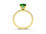 Yellow gold Princess Cut Emerald Solitaire Ring with Pavé Accents and Four-Prong Setting_3