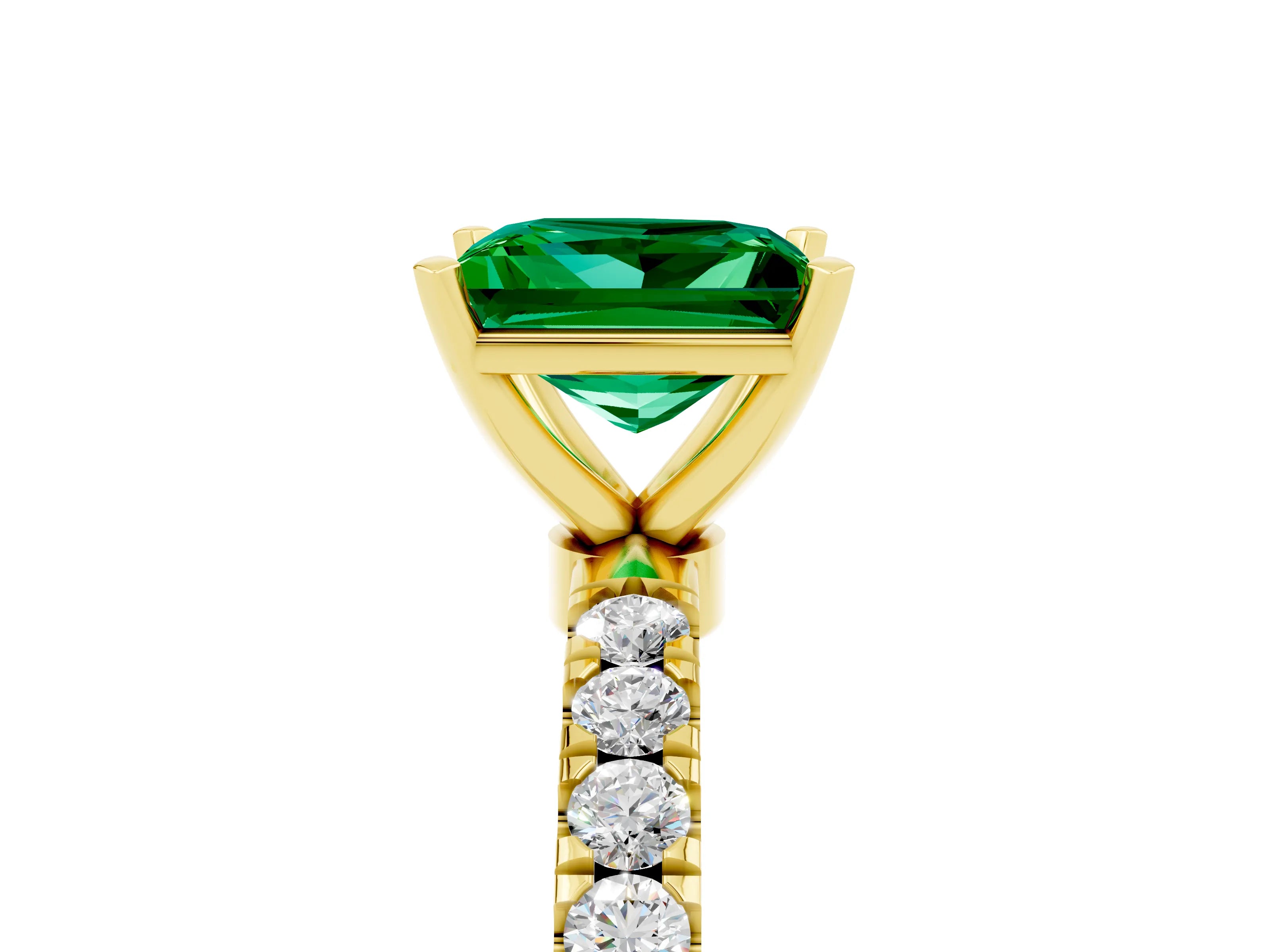 Yellow gold Princess Cut Emerald Solitaire Ring with Pavé Accents and Four-Prong Setting_5