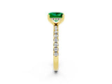 Yellow gold Princess Cut Emerald Solitaire Ring with Pavé Band and Four-Prong Setting_26
