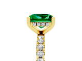 Yellow gold Princess Cut Emerald Solitaire Ring with Pavé Band and Four-Prong Setting_29