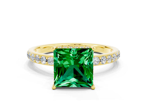 Yellow gold Princess Cut Emerald Solitaire Ring with Pavé Band and Hidden Halo_12