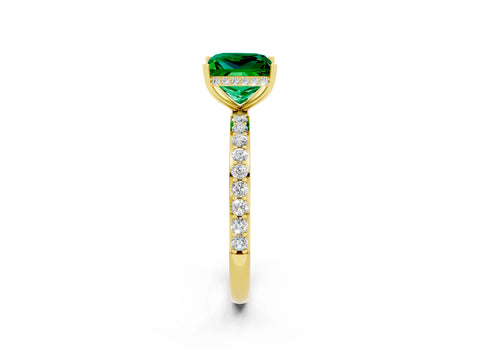 Yellow gold Princess Cut Emerald Solitaire Ring with Pavé Band and Hidden Halo_14