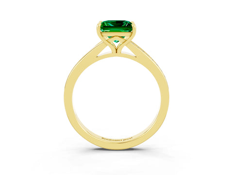 Yellow gold Princess Cut Emerald Solitaire Ring with Pavé Band and Prong Setting_15