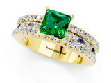 Yellow gold Princess Cut Emerald Solitaire Ring with Pavé and Channel Set Band_1