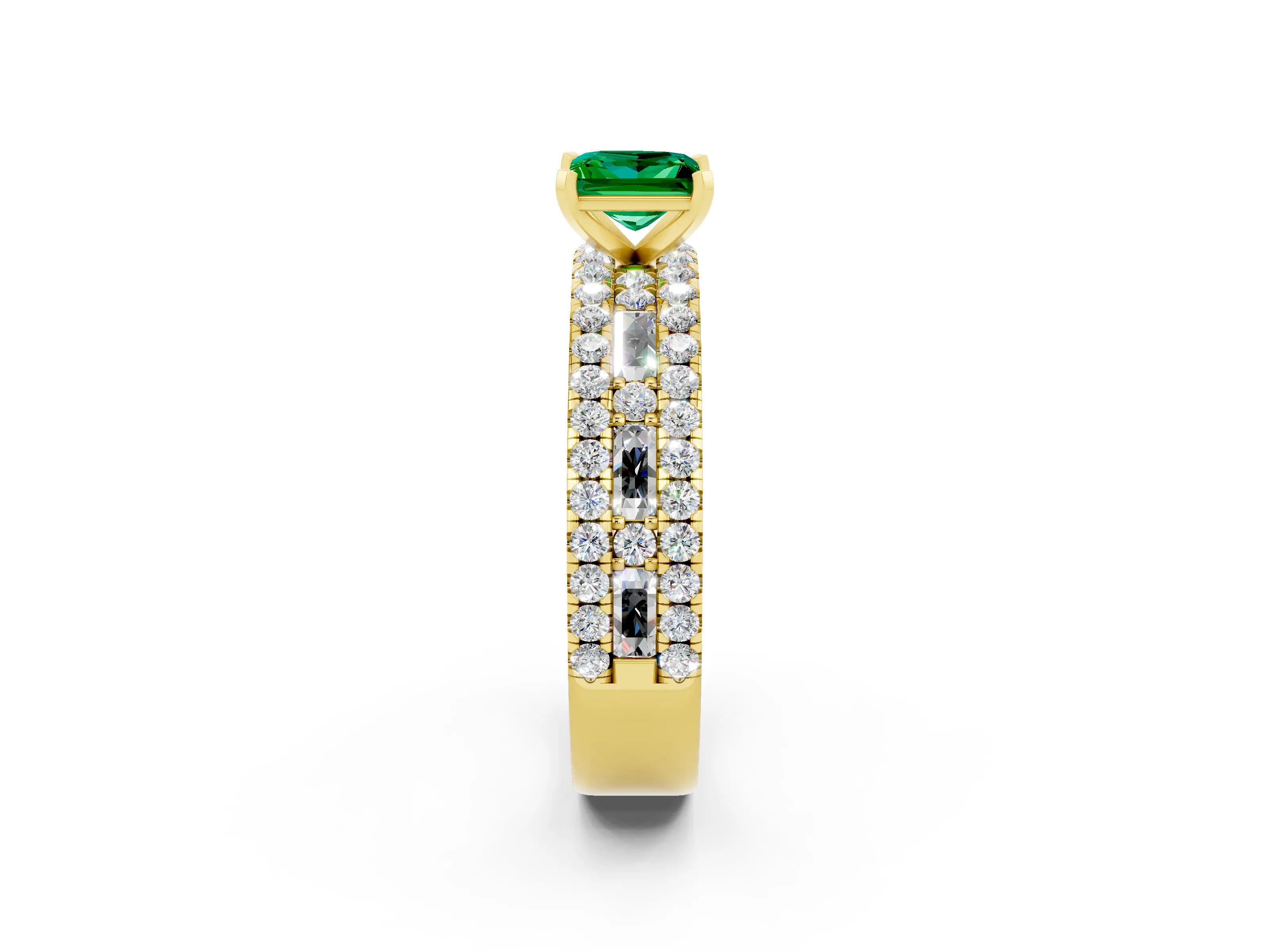 Yellow gold Princess Cut Emerald Solitaire Ring with Pavé and Channel Set Band_2