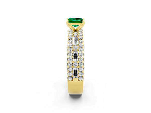 Yellow gold Princess Cut Emerald Solitaire Ring with Pavé and Channel Set Band