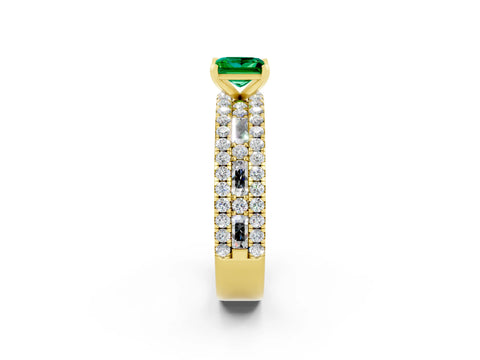 Yellow gold Princess Cut Emerald Solitaire Ring with Pavé and Channel Set Band_2