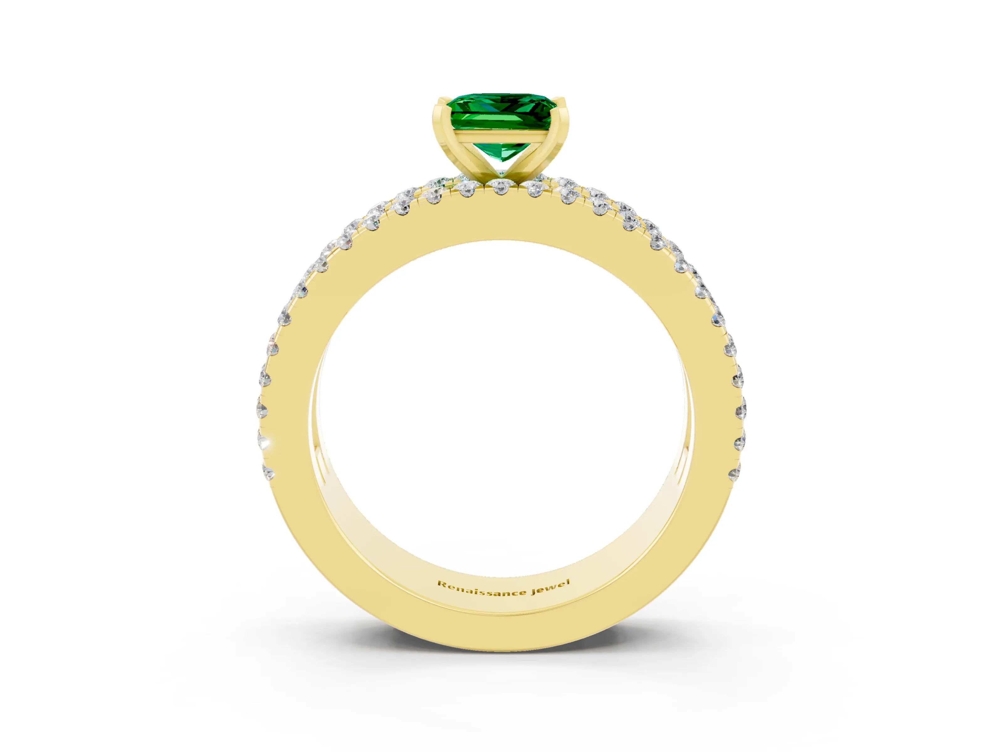Yellow gold Princess Cut Emerald Solitaire Ring with Pavé and Channel Set Band_3