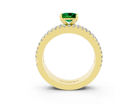 Yellow gold Princess Cut Emerald Solitaire Ring with Pavé and Channel Set Band_3