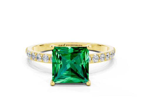 Yellow gold Princess Cut Emerald Solitaire Ring with Pave Band and Four Prong Setting_24