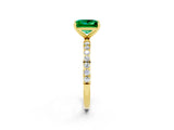 Yellow gold Princess Cut Emerald Solitaire Ring with Pave Band and Four Prong Setting_26