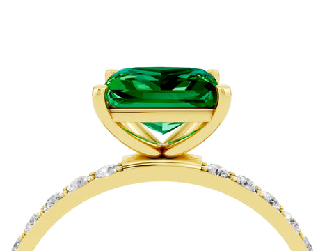 Yellow gold Princess Cut Emerald Solitaire Ring with Pave Band and Four Prong Setting_28