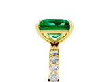 Yellow gold Princess Cut Emerald Solitaire Ring with Pave Band and Four Prong Setting_29