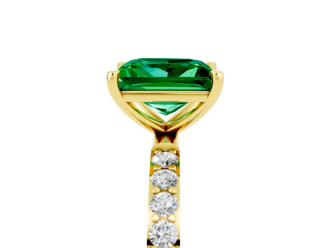Yellow gold Princess Cut Emerald Solitaire Ring with Pave Band and Four Prong Setting_29