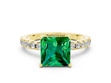Yellow gold Princess Cut Emerald Solitaire Ring with Round  Pavé Band and Four-Prong Setting_36