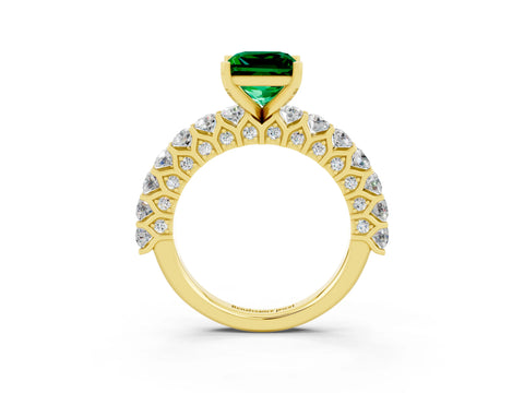 Yellow gold Princess Cut Emerald Solitaire Ring with Shared Prong Pavé Band and Four-Prong Setting_3