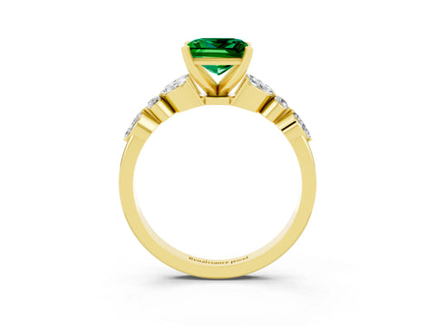 Yellow gold Princess Cut Emerald Solitaire Ring with Side Stones and Four-Prong Setting_15