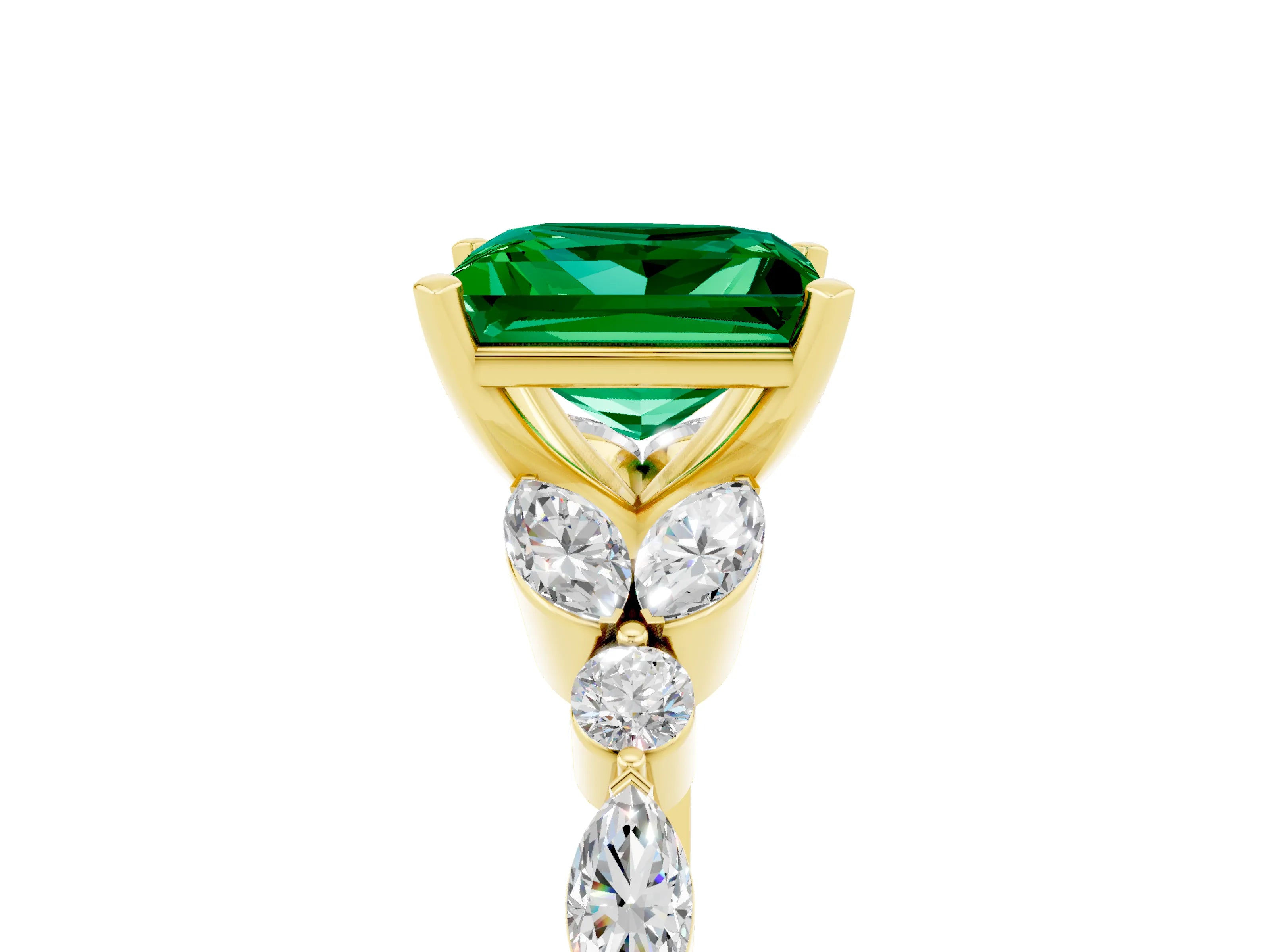 Yellow gold Princess Cut Emerald Solitaire Ring with Side Stones and Four-Prong Setting_17